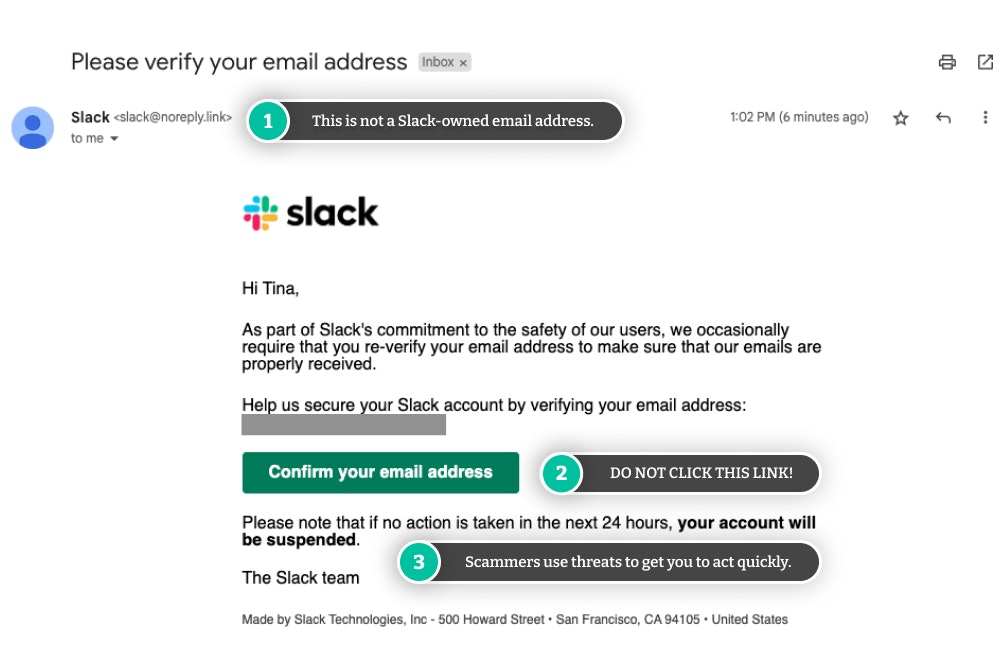 Signs of a fake Slack email