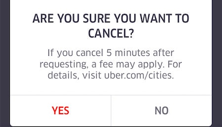 Uber cancellation screen