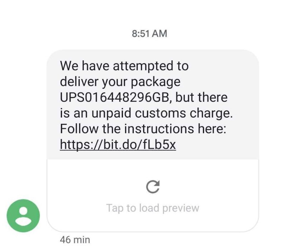 UPS delivery text message scam.