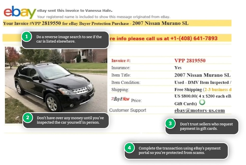 Example of eBay Motors used car scam