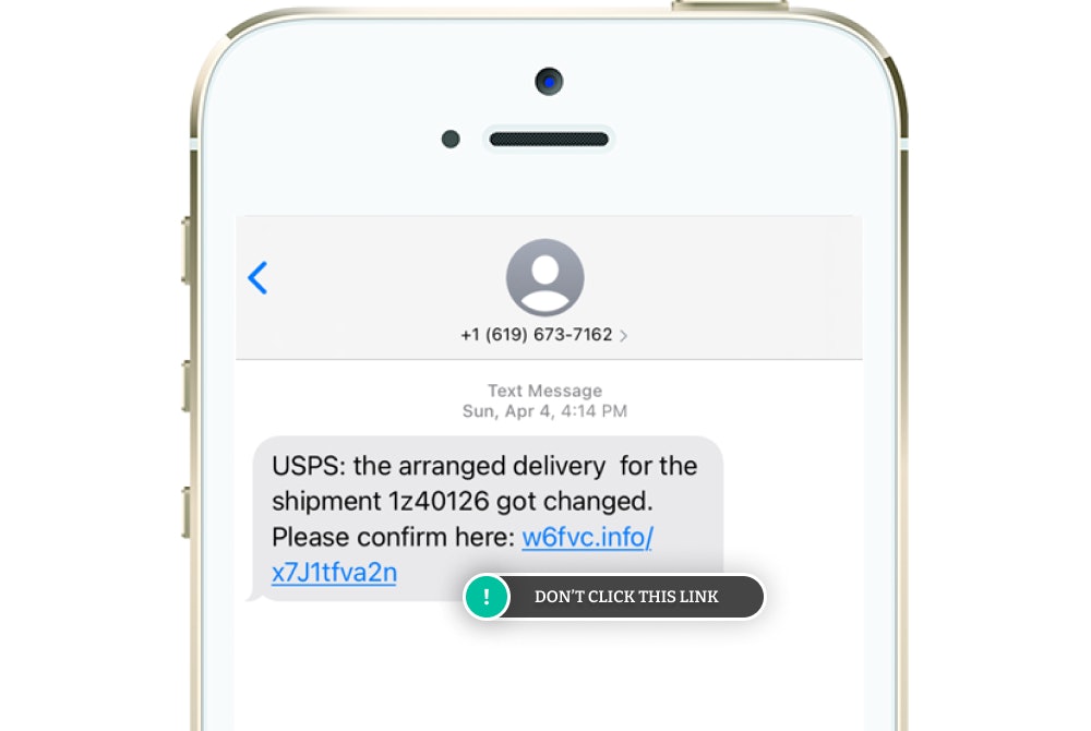 Example of a USPS text scam.