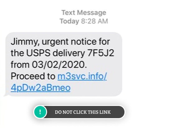 Example of a USPS text scam.